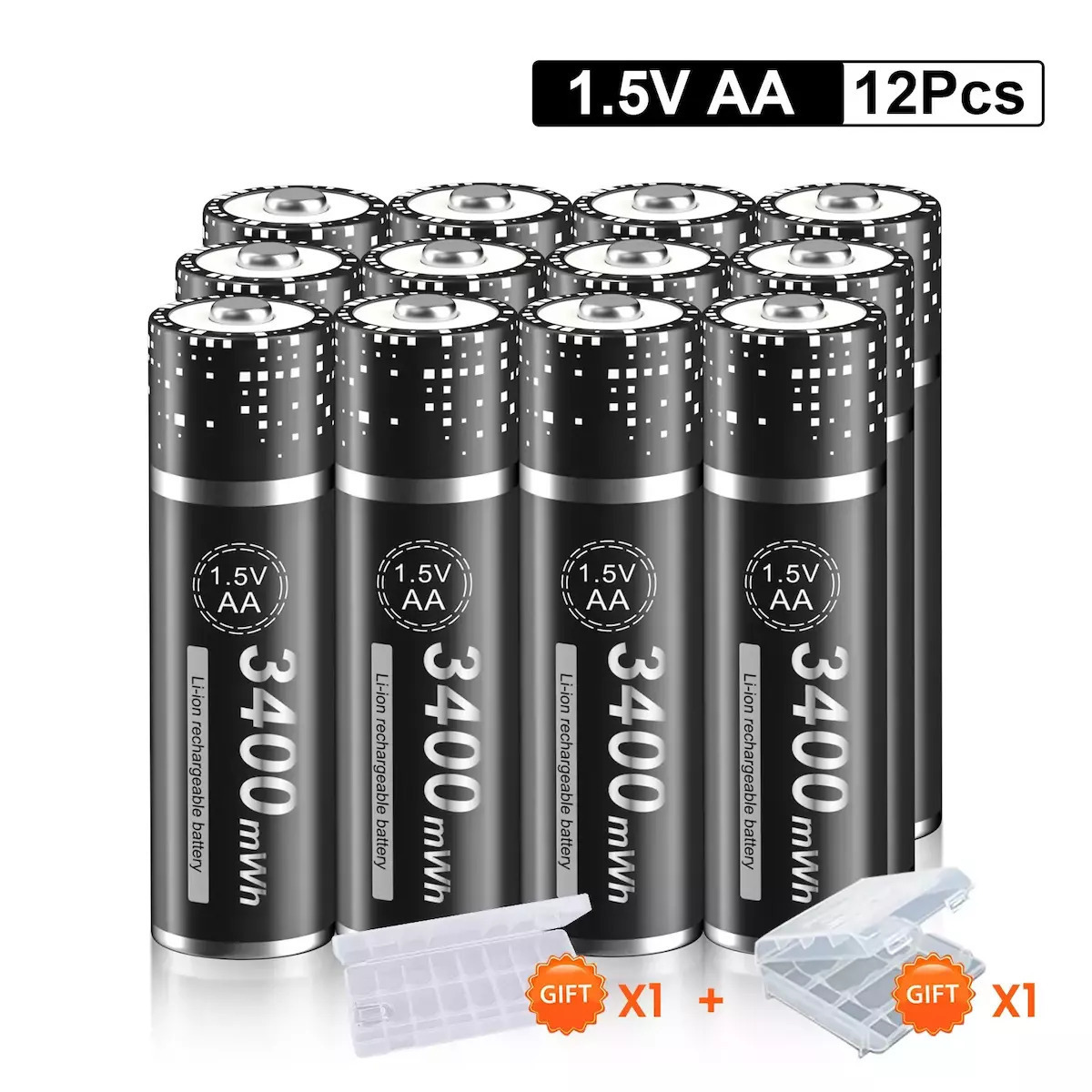 Kit 12 Piles AA Rechargeables Palogreen Avec Chargeur USB-C - 3400mWh, Charge Rapide