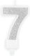 Number Candle 7 White Silver Glitter