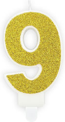 Number 9 Candle White Gold Glitter