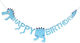 Happy Dino Birthday Decorative Party Garland Blue