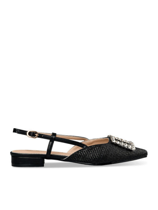 Γυναικείες Μπαλαρίνες Slingback με Λουράκι σε Μαύρο Χρώμα