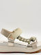 Leather Women's Flat Sandals Sporty Beige