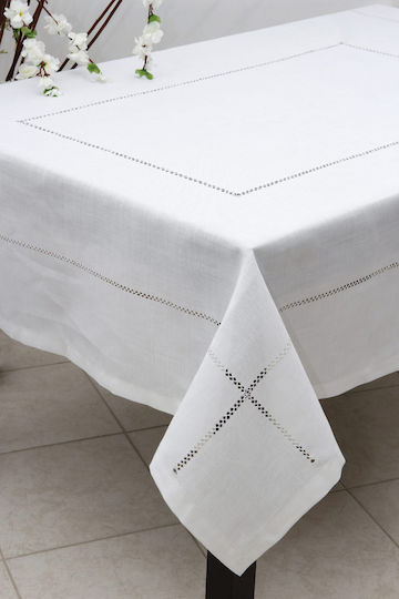 Ilis Home Τραπεζομάντηλο Λινό Κοφτό Λευκό 130x130εκ.