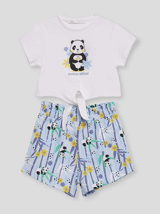 Street Monkey Set Pentru Copii Cu Pantaloni Scurți Alb-Sky 2 Bucăți