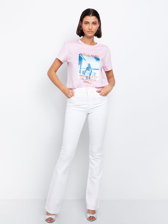 Women's Jean Trousers Flared Mid Rise White