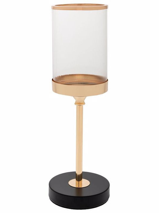 Iliadis Metal Gold Glass Candle Holder with Black Base Φ12x37cm 90130