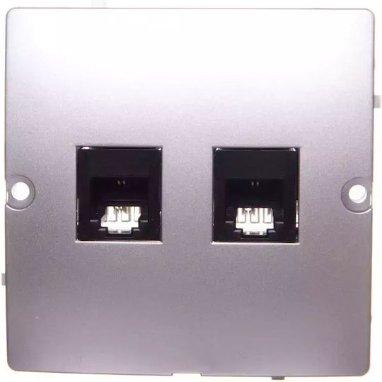 Simon Basic Telephone Socket Rj11 Double Matt Silver Bmtf2.02/43