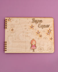Handgefertigtes Gästebuch mit Thema Prinzessin aus Holz