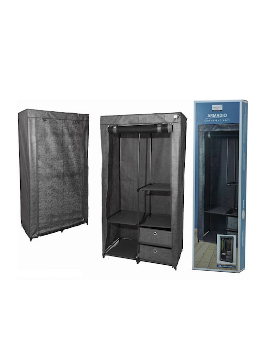 ArteLibre Fabric Wardrobe with Zipper and Shelves in Gray Color 90x45x170cm