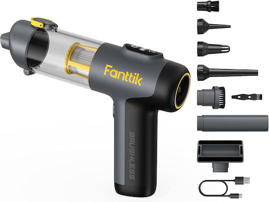 Fanttik Σκουπάκι Αυτοκινήτου Στερεών με Ισχύ 80W Επαναφορτιζόμενο 12V Διάφανο
