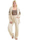 Women's Ecru Set with Pants with Elastic in Straight Line