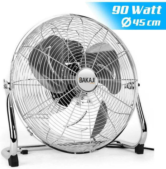 Bakaji Ανεμιστήρας Δαπέδου 90W Διαμέτρου 45cm Ασημί