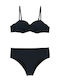 Women's Strapless Push-up Underwire Bikini Wood Texture Black