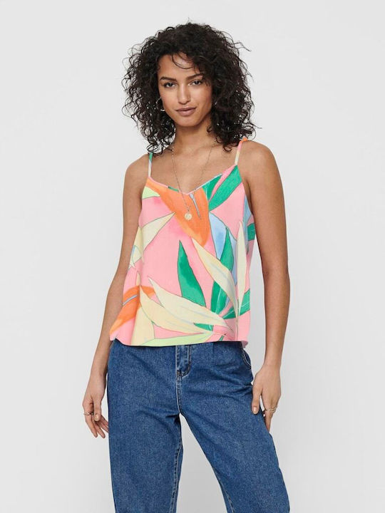 Life Damen Bluse mit Trägern & V-Ausschnitt Blumen Coral Cloud
