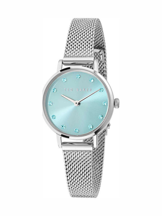 Ted Baker Crystals Γυναικείο Ρολόι Μπαταρίας με Ασημί Μεταλλικό Μπρασελέ