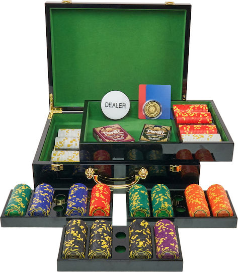 Set of 500 Poker Chips Quattro 14g Luxury Wooden Box