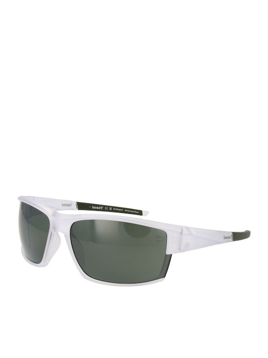 Timberland Unisex Sunglasses with White Plastic Frame and Green Mirror Lens TB9308 26R