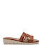 Leather Women's Flat Sandals in Brown Color