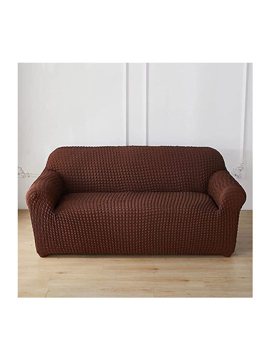 Elastic Cover for Four-Seater Sofa Curly Without Frills Curlyx-4-Dark Brown