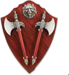Shield-shaped Set Two Axes Tiger Emblem Wood 55 Cm Burgundy
