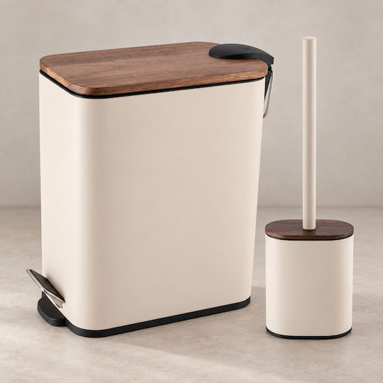 Eurocasa Metallic Toilet Brush and Basket Set Soft Close 5lt Beige