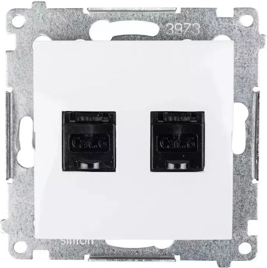 Kontakt-Simon Computersockel Simon54 Doppel 2xRJ45 Kat.6 Schwarz Weiß D62.01/11
