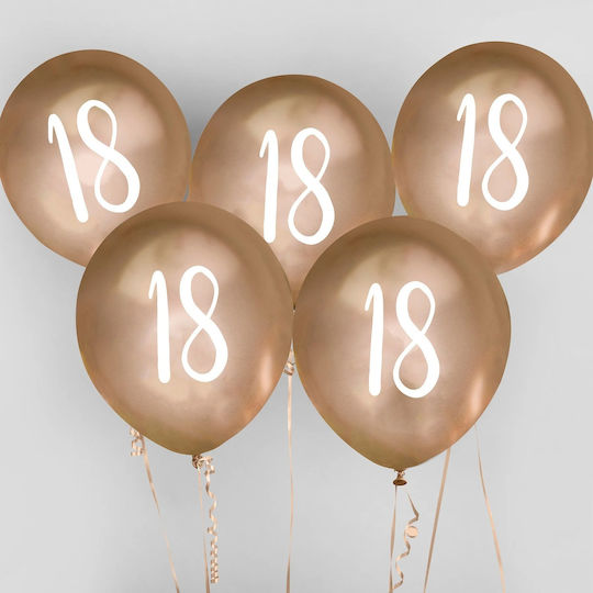 Λάτεξ Μπαλόνια Χρυσά 18th Birthday 5 Τεμ
