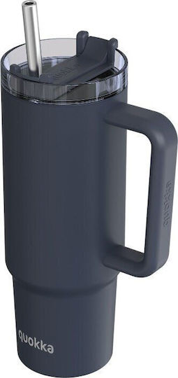 Quokka Handled Tumbler Θερμός Ανοξείδωτο BPA Free 950ml Black με Καλαμάκι και Λαβή