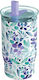 Quokka Glass Thermos Stainless Steel BPA Free 720ml Violet Blooms With Straw