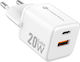 Forcell Charger Without Cable GaN with USB-A Port and USB-C Port 20W Power Delivery / Quick Charge 4.0 Whites (F-Energy Mini VT-35A)