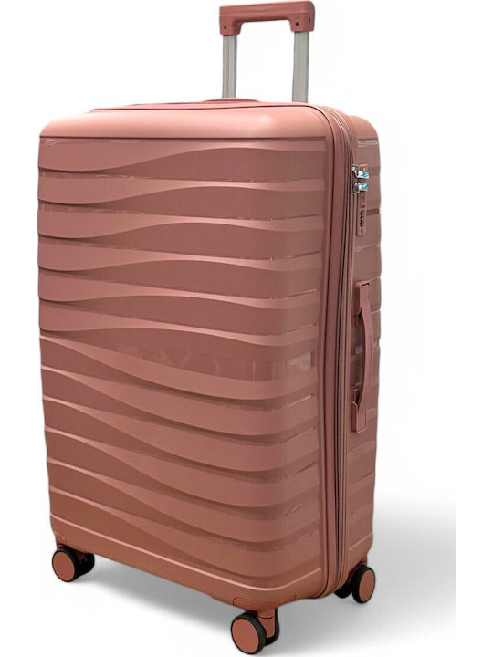 Olia Home Μεγάλη Βαλίτσα Ταξιδίου Σκληρή Rose Gold με 4 Ρόδες Ύψους 85εκ.