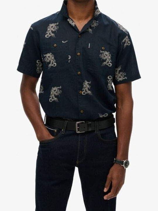 Superdry Draconic Navy Κοντομάνικο Λινό Πουκάμι...