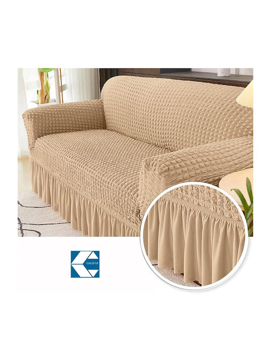 Elastic Cover for Three-Seater Sofa Beige Galifas 925646 Galifas