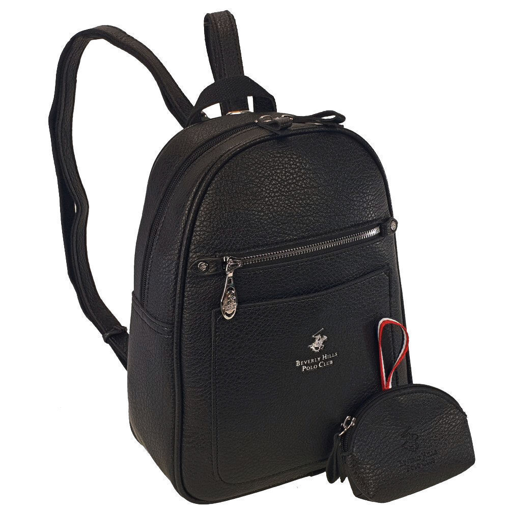 Beverly Hills Polo Club Leather Women's Bag Backpack Black BH-4132