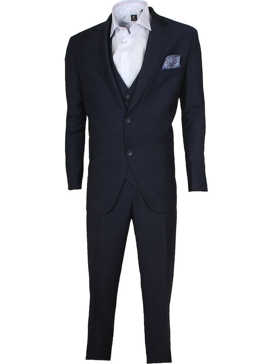 Men's Suit with Vest Regular Fit Blue