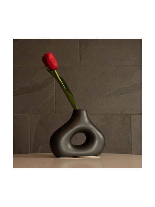 Globostar Künstlicher Garten Horizon 21252 Dekorative Keramikvase Schwarz D18 x B6 x H15 cm