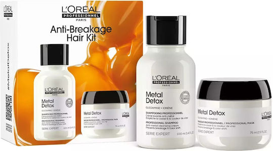 L'Oréal Professionnel Metal Detox Anti-Breakage Hair Care Set for Damaged Hair with Shampoo & Mask 2 Pieces