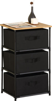 Fabric Chest of Drawers Nisos-3 Oak 3 Drawers Black Fabric 40x30x68cm Black Metal Frame