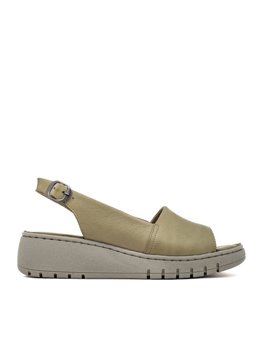 Leather Women's Flat Sandals Anatomic in Green Color