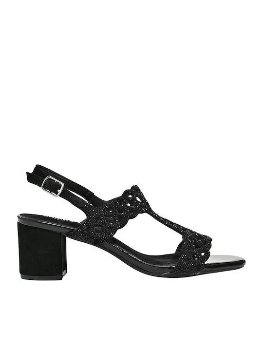 Adam's Shoes Δερμάτινα Πέδιλα με Στρας Μαύρα