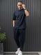 Short-sleeved Shirt in Wide Line Dark Blue