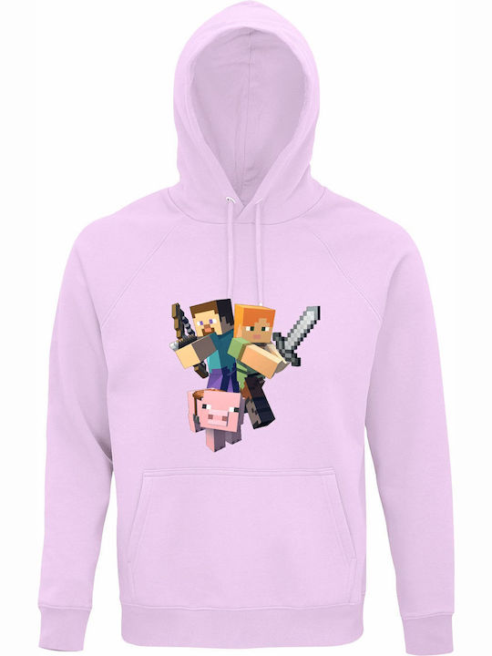 Kinder-Sweatshirt mit Kapuze Creamy Pink Minecraft Characters Ready To Take Action