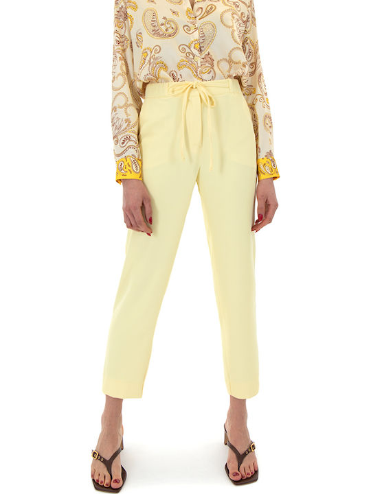 Pants Women Twenty-29 Women's High-waisted Fabric Trousers with Elastic Yellow