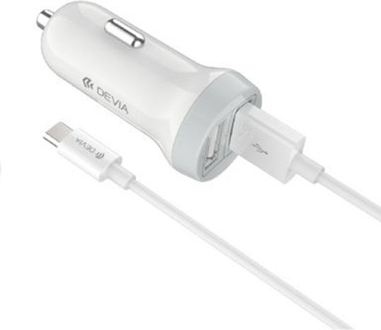 Devia Φορτιστής Αυτοκινήτου 3.1A με Θύρες: 2xUSB μαζί με Καλώδιο Type-C Λευκός