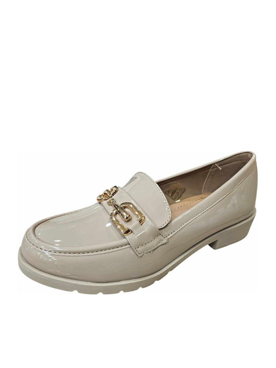 Patent Leather Women's Moccasins in Beige Color