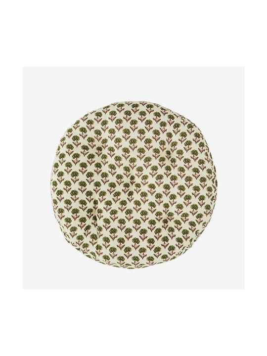 Μαξιλάρι Καρέκλας Madam Stoltz Cotton Off White Green Ø 45 Cm