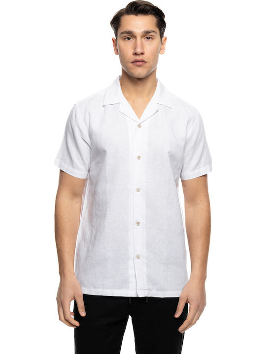 Smart Fashion Short-sleeved Linen Shirt White