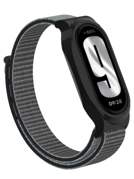 Carcasă Xiaomi Smart Band 8 9 PC + Curea Nylon Buclă Cârlig Fixare Brățară Ancoră Gri