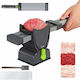 Professional Meat Slicer Siks Manual Portable Multiple Stainless Steel Blades Adjustable Thickness 2-4mm Strips Slices Cubes Meat Includes Suction Cup Stability Stand Brush Gray
