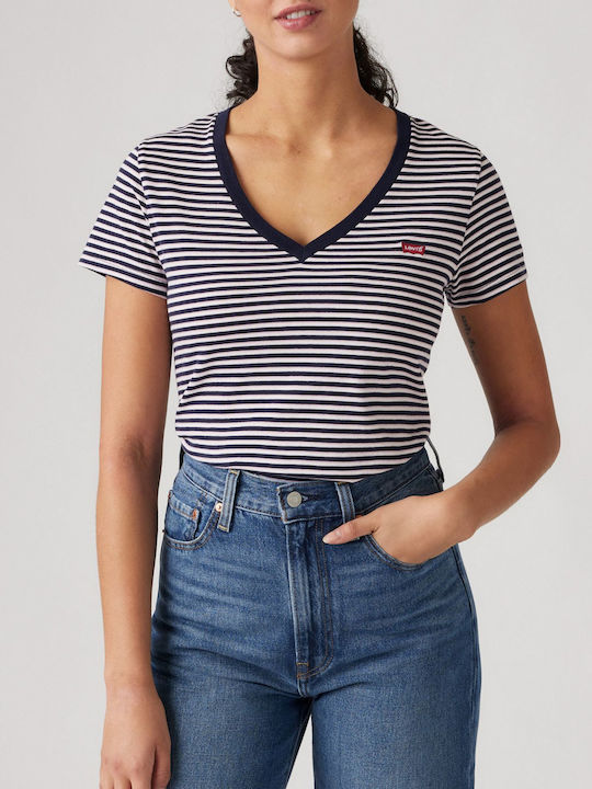 Damen T-Shirt Gestreift Navy